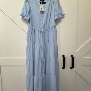 Sky Blue Button-Down Midi Dress
